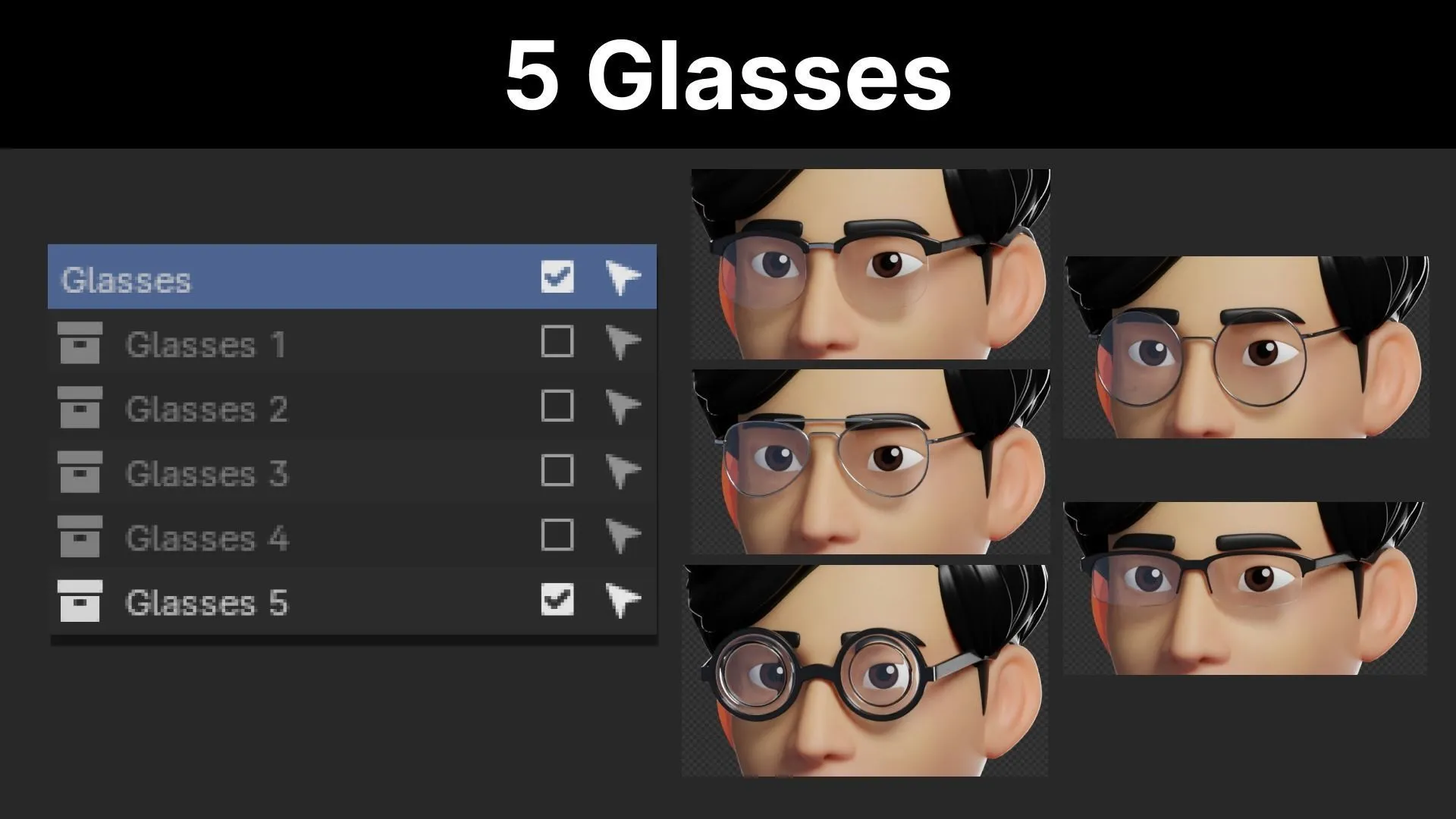 Customizable Man Cartoon Low-poly - Glasses included